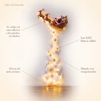 Medidas y características de la luz de pared trineo de Papá Noel: 180 cm, LED blanco cálido, mando con temporizador